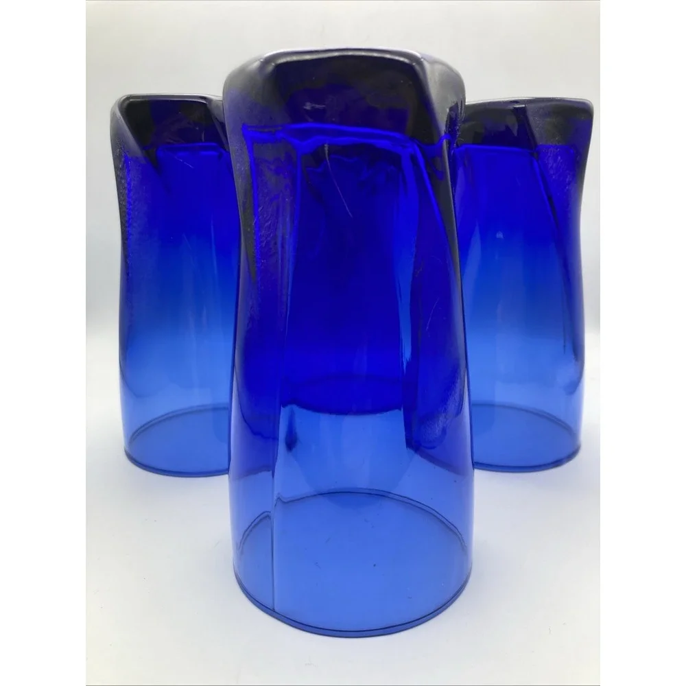 New Set of 4 Anchor Hocking Sybil Cobalt Blue Twisted Hexagon Base Glasses 15oz